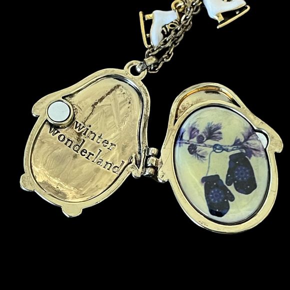 Princess Vera Wang Penguin Locket Necklace Rhinestones Enamel Skates Star Heart - Picture 4 of 6